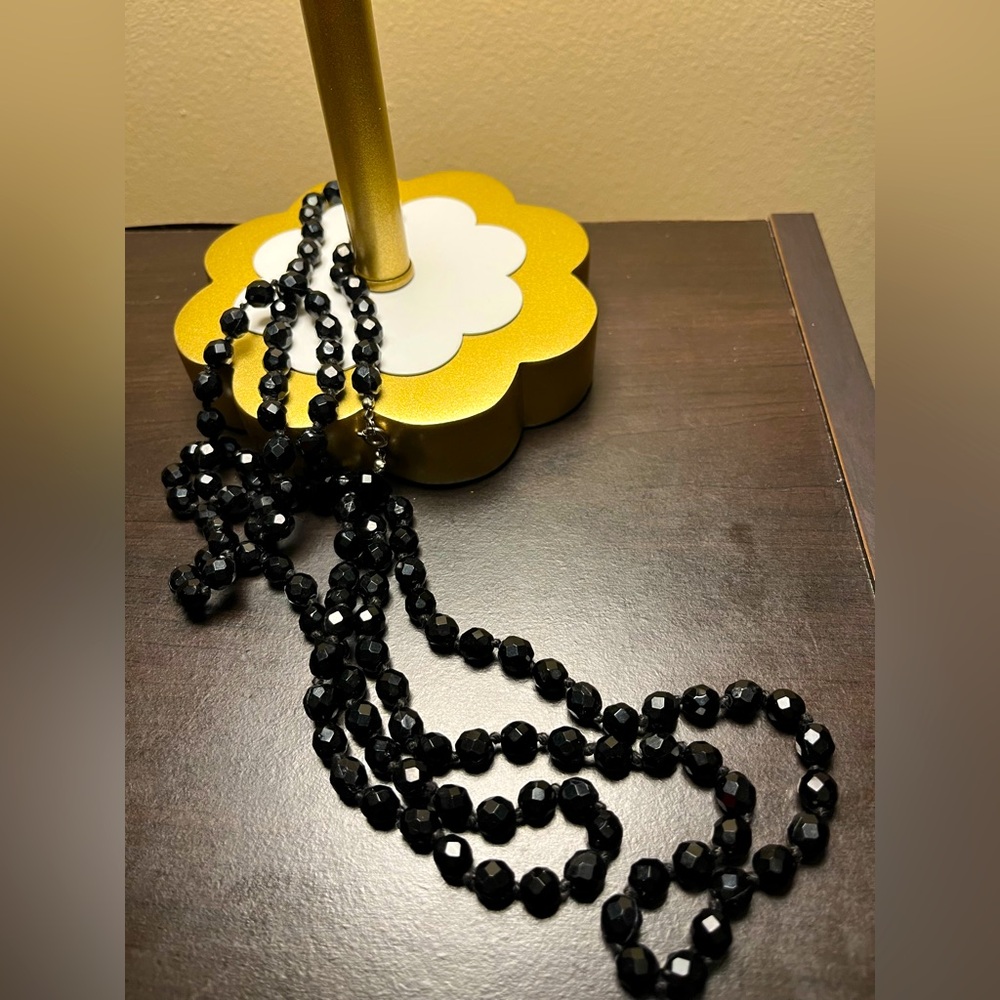 Black Beaded acrylic necklace 27” Vintage